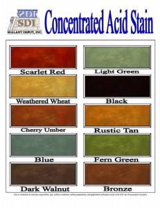 Concentrated Concrete Acid Stain Color Chart