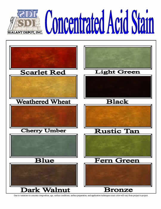 SDI Concentrated Acid Stain Color Chart
