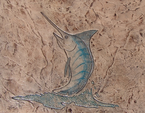Marlin fish design for stamped concrete medallion