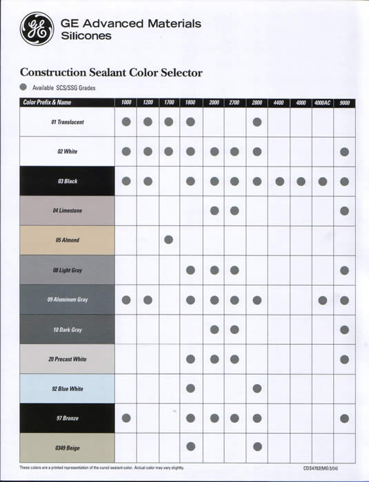 GE Construction Sealant Standard Color Selector