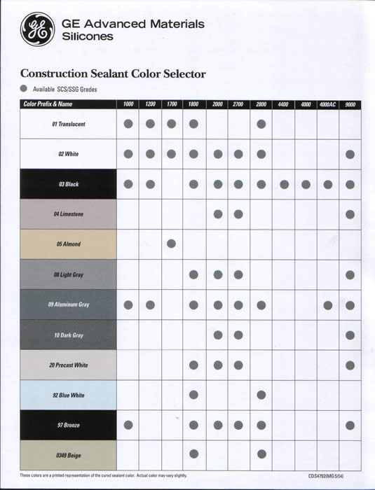 Ge Silicone Color Chart