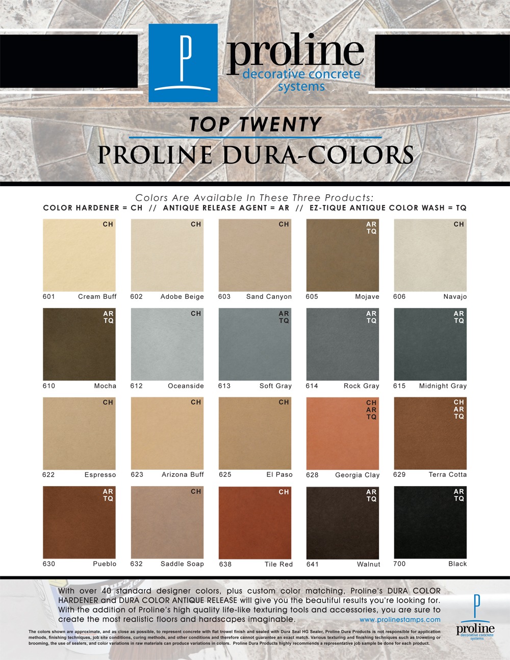 Proline Decorative Concrete Systems Proline Dura-Colors Top Twenty
