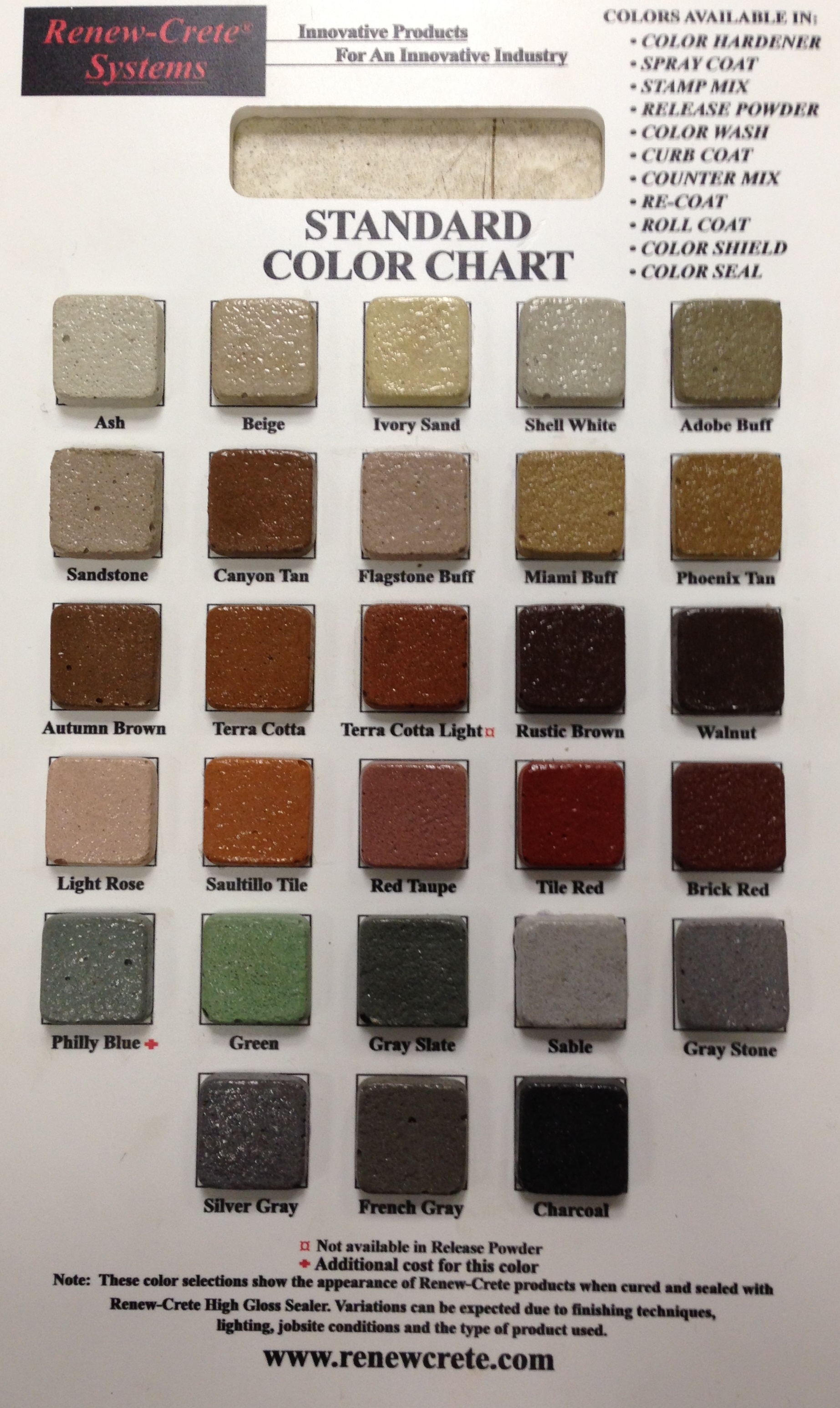 Renew-Crete System Standard Color Chart Innovative Products