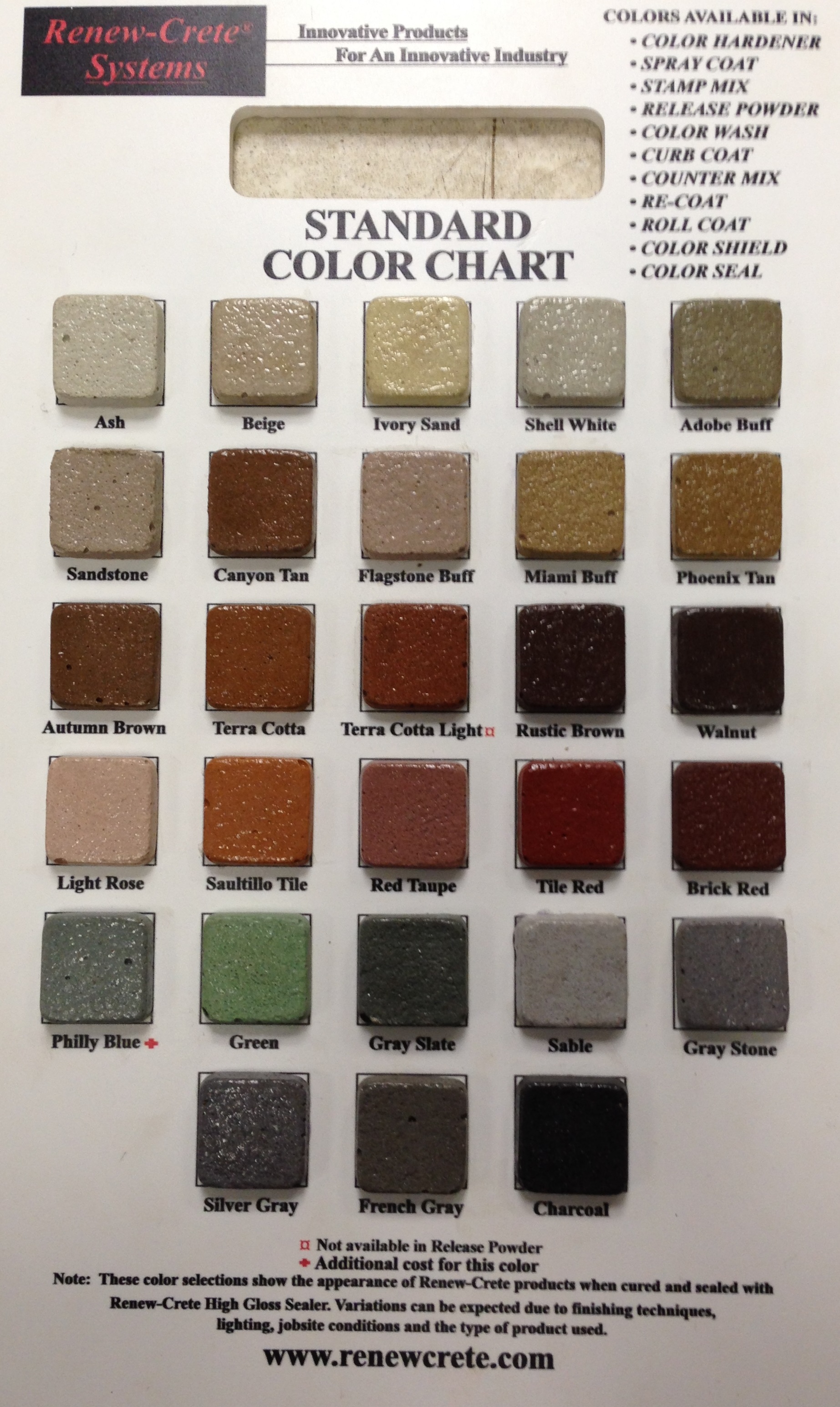 Decorative Concrete Color Charts | Sealant Depot Resources