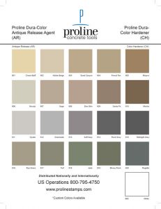 Proline Dura Color Antique Release Agent color chart