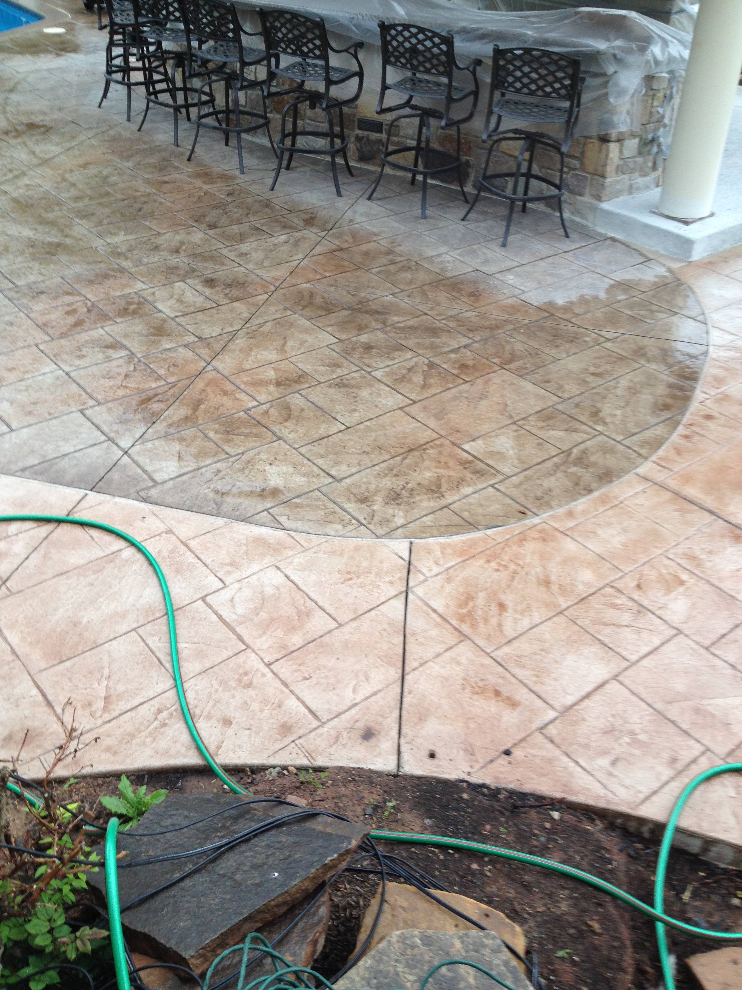 before photo of color consistency color correcting stamped concrete do it yourself project new jersey