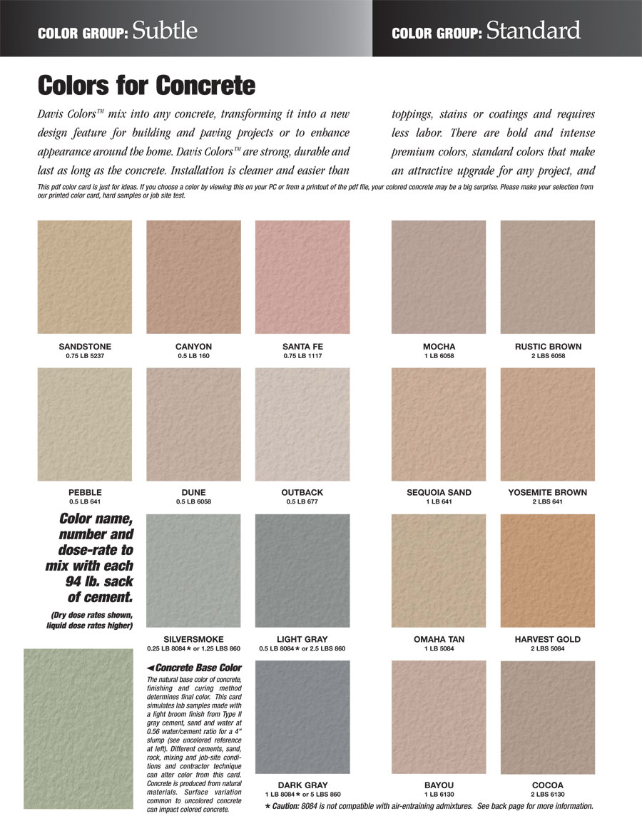 Sealant Color Chart New Jersey concrete sealer