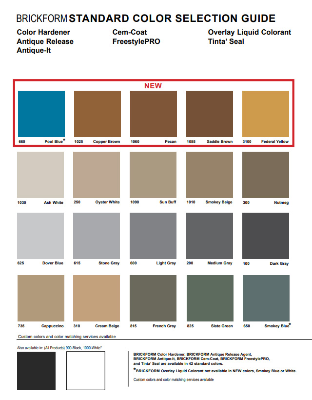 Sealant Color Chart New Jersey concrete sealer